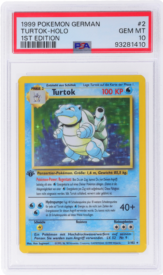 1999 POKEMON GERMAN BASE SET 1ST EDITION HOLO TURTOK #2 PSA 10
