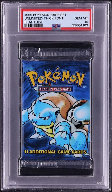 1999 POKEMON BASE SET THICK FONT BLASTOISE BOOSTER PACK PSA 10