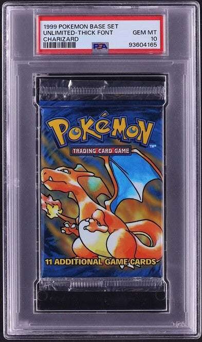 1999 POKEMON BASE SET THICK FONT CHARIZARD BOOSTER PACK PSA 10