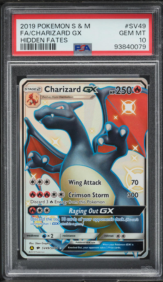 2019 POKEMON SUN & MOON HIDDEN FATES SHINY CHARIZARD GX #SV49 PSA 10 GEM MINT