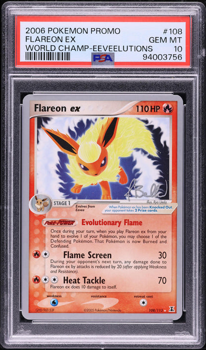 2006 POKEMON WORLD CHAMPIONSHIPS PROMO EEVEELUTIONS FLAREON EX #108 PSA 10 GEM MINT