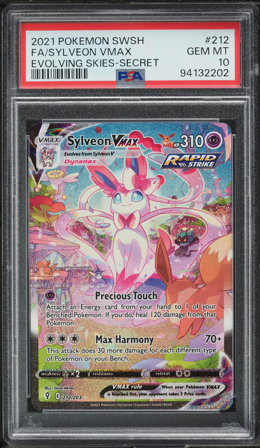 2021 POKEMON SWSH EVOLVING SKIES ALT ART SYLVEON VMAX #212 PSA 10 GEM MINT