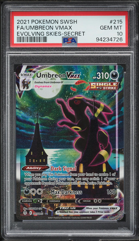 2021 POKEMON SWSH EVOLVING SKIES ALT ART UMBREON VMAX #215 PSA 10 GEM MINT