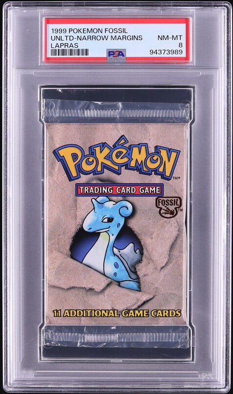 1999 POKEMON FOSSIL NARROW MARGINS LAPRAS BOOSTER PACK PSA 8