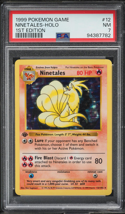 1999 POKEMON BASE SET SHADOWLESS 1ST EDITION HOLO NINETALES #12 PSA 7 NRMT