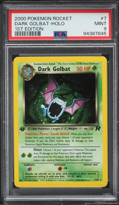 2000 POKEMON TEAM ROCKET 1ST EDITION HOLO DARK GOLBAT #7 PSA 9 MINT