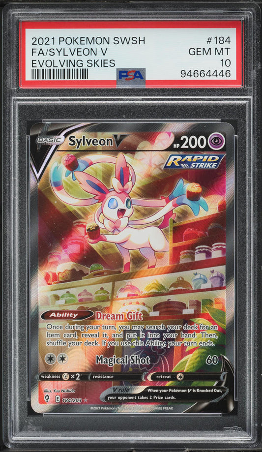 2021 POKEMON SWSH EVOLVING SKIES FULL ART SYLVEON V #184 PSA 10 GEM MINT