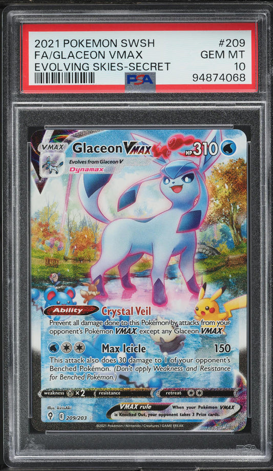 2021 POKEMON SWSH EVOLVING SKIES ALT ART GLACEON VMAX #209 PSA 10 GEM MINT