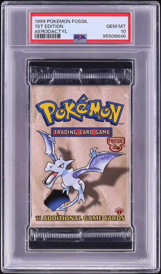 1999 POKEMON FOSSIL 1ST EDITION AERODACTYL BOOSTER PACK PSA 10