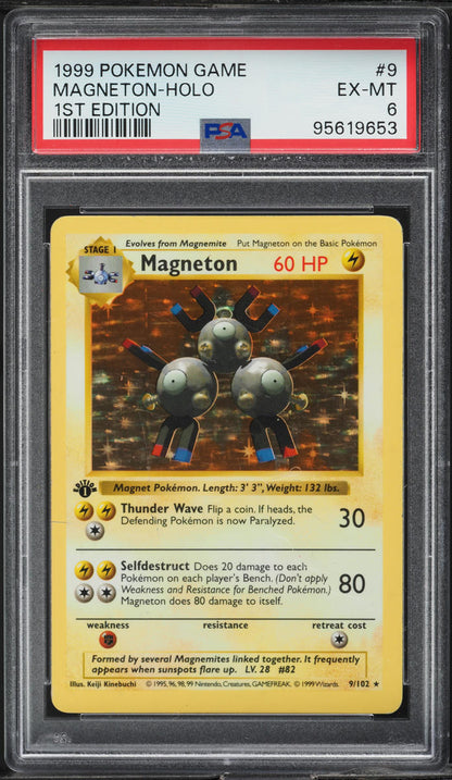 1999 POKEMON BASE SET SHADOWLESS 1ST EDITION HOLO MAGNETON #9 PSA 6 EXMT