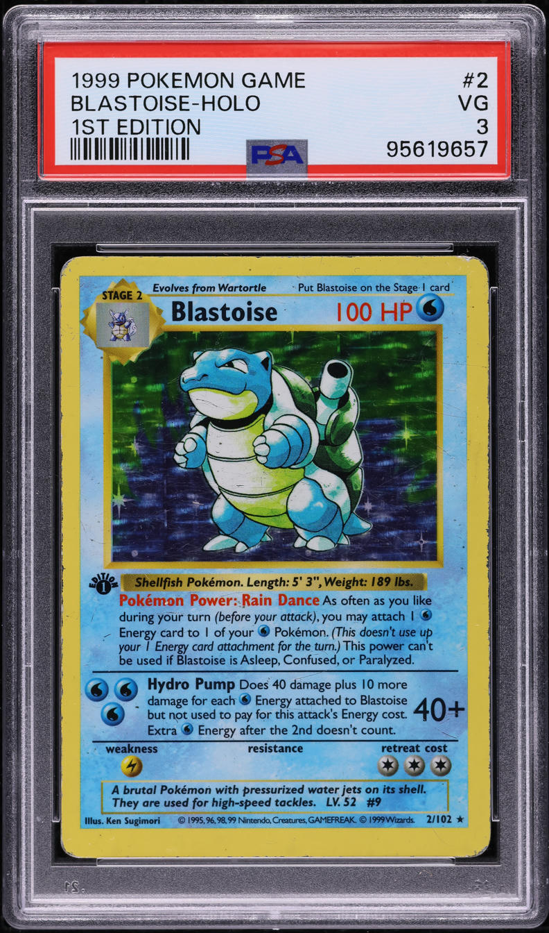 1999 POKEMON BASE SET SHADOWLESS 1ST EDITION HOLO BLASTOISE #2 PSA 3 VG