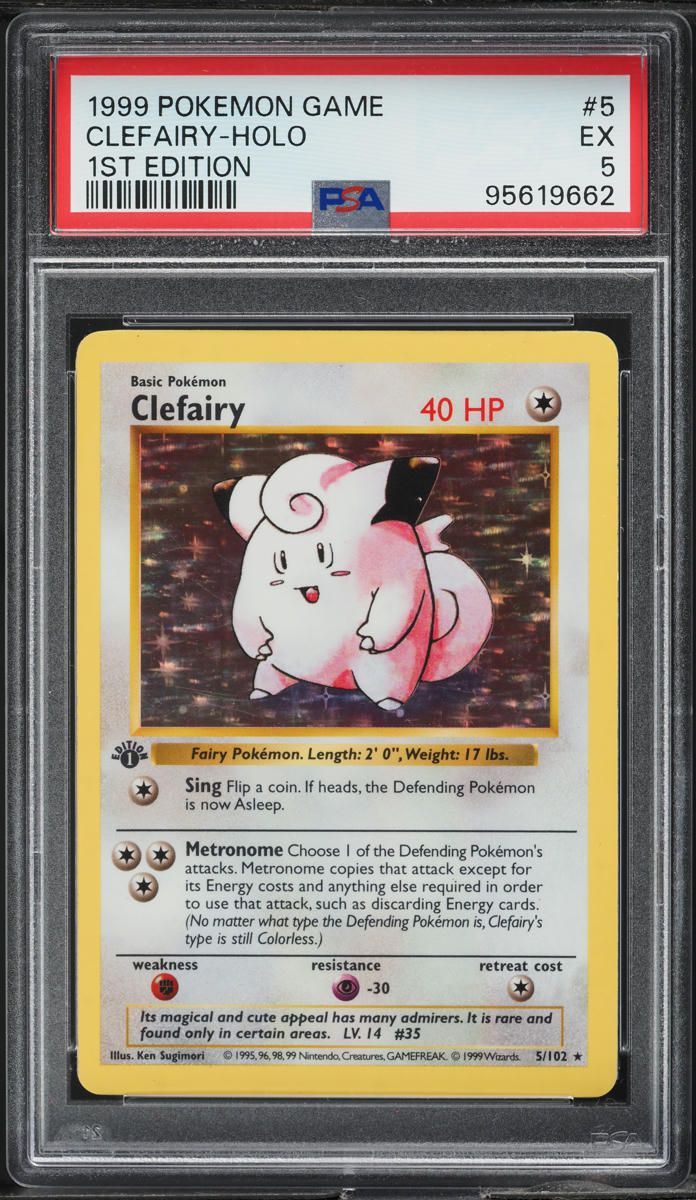 1999 POKEMON BASE SET SHADOWLESS 1ST EDITION HOLO CLEFAIRY #5 PSA 5 EX