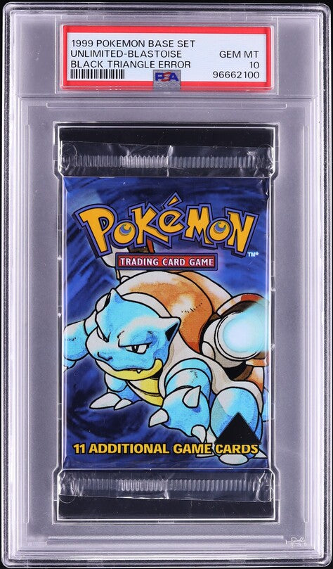 1999 POKEMON BASE SET BLACK TRIANGLE ERROR BLASTOISE BOOSTER PACK PSA 10