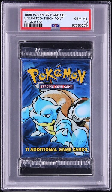 1999 POKEMON BASE SET THICK FONT BLASTOISE BOOSTER PACK PSA 10