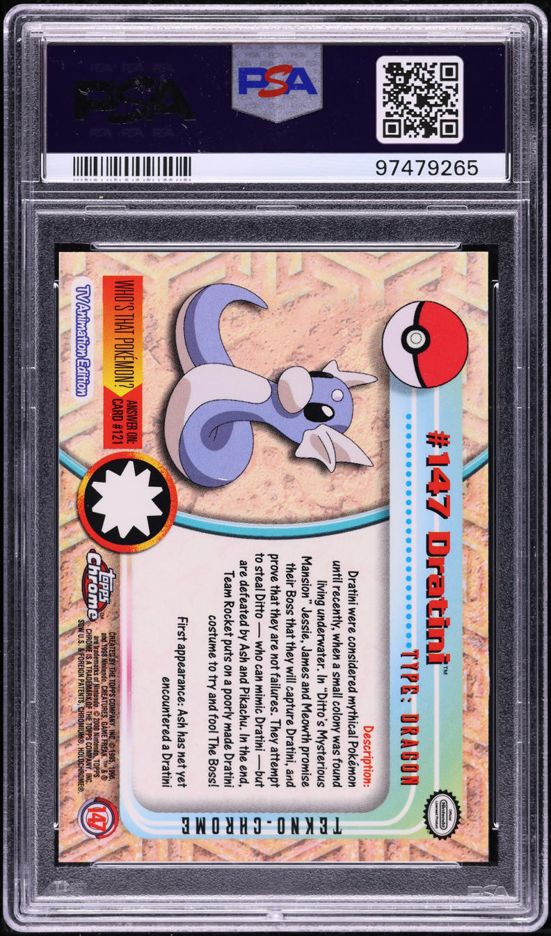 2000 TOPPS CHROME POKEMON TV SERIES 2 TEKNO DRATINI #147 PSA 10 GEM MINT