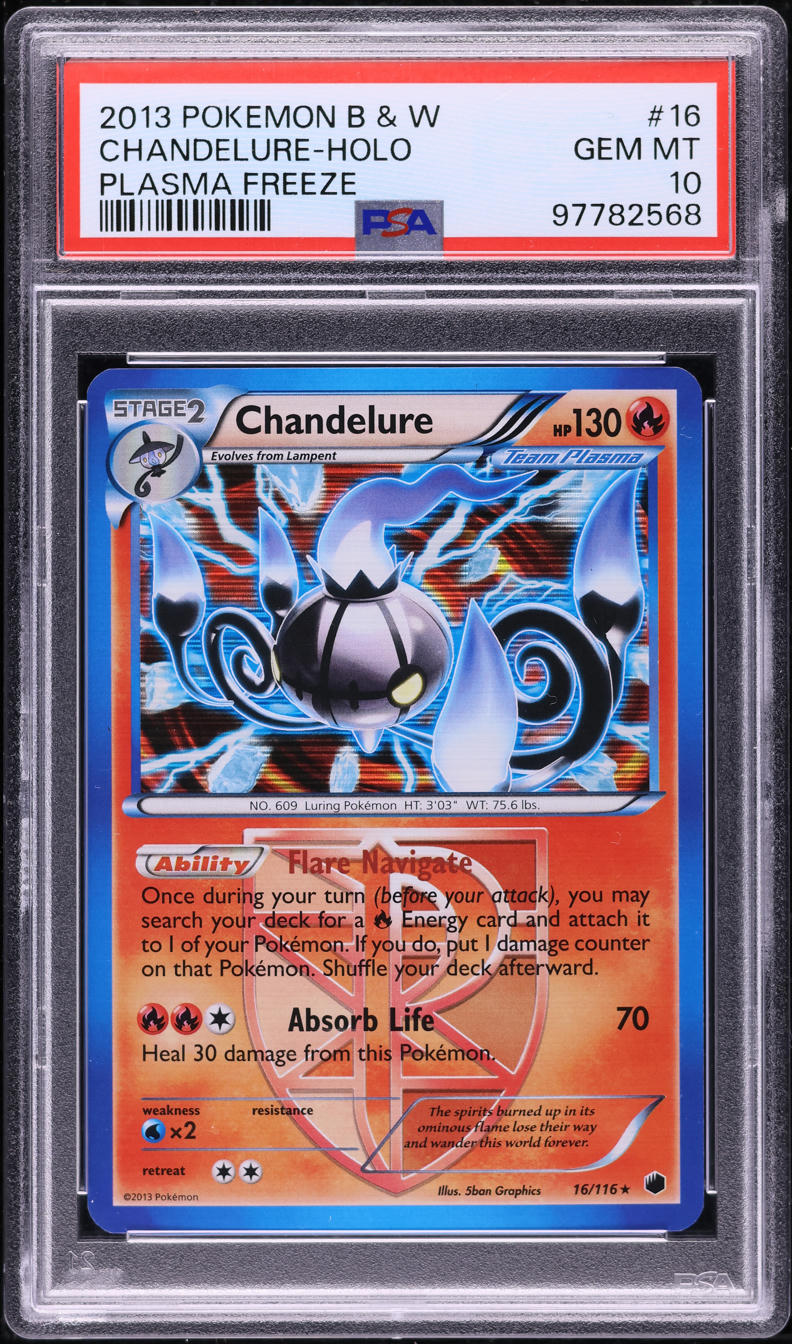 2013 POKEMON BLACK & WHITE PLASMA FREEZE HOLO CHANDELURE #16 PSA 10 GEM MINT