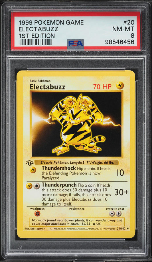 1999 POKEMON BASE SET SHADOWLESS 1ST EDITION ELECTABUZZ #20 PSA 8 NM-MT