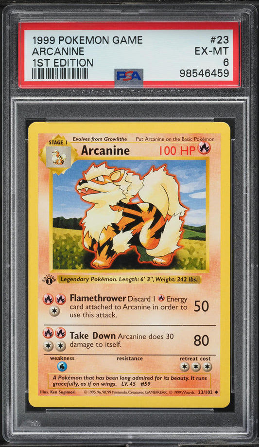 1999 POKEMON BASE SET SHADOWLESS 1ST EDITION ARCANINE #23 PSA 6 EXMT