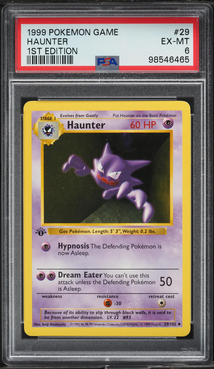 1999 POKEMON BASE SET SHADOWLESS 1ST EDITION HAUNTER #29 PSA 6 EXMT