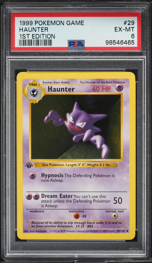 1999 POKEMON BASE SET SHADOWLESS 1ST EDITION HAUNTER #29 PSA 6 EXMT