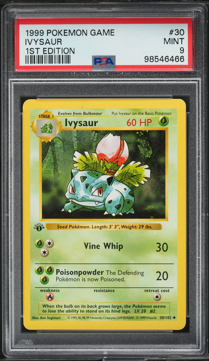 1999 POKEMON BASE SET SHADOWLESS 1ST EDITION IVYSAUR #30 PSA 9 MINT