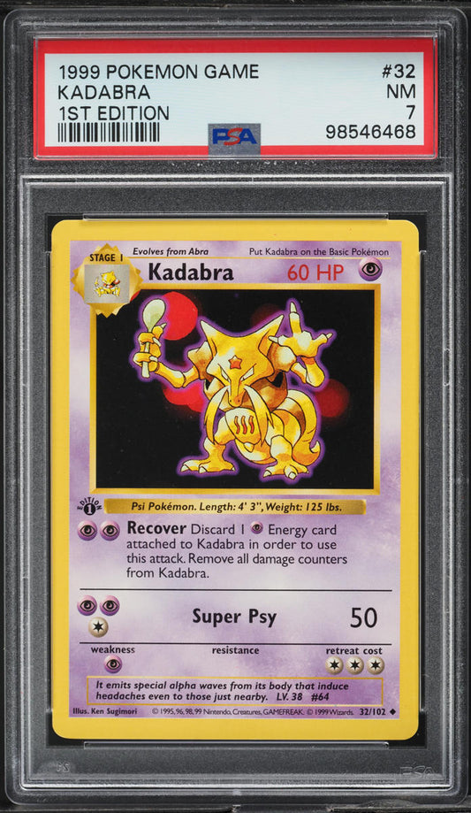 1999 POKEMON BASE SET SHADOWLESS 1ST EDITION KADABRA #32 PSA 7 NRMT