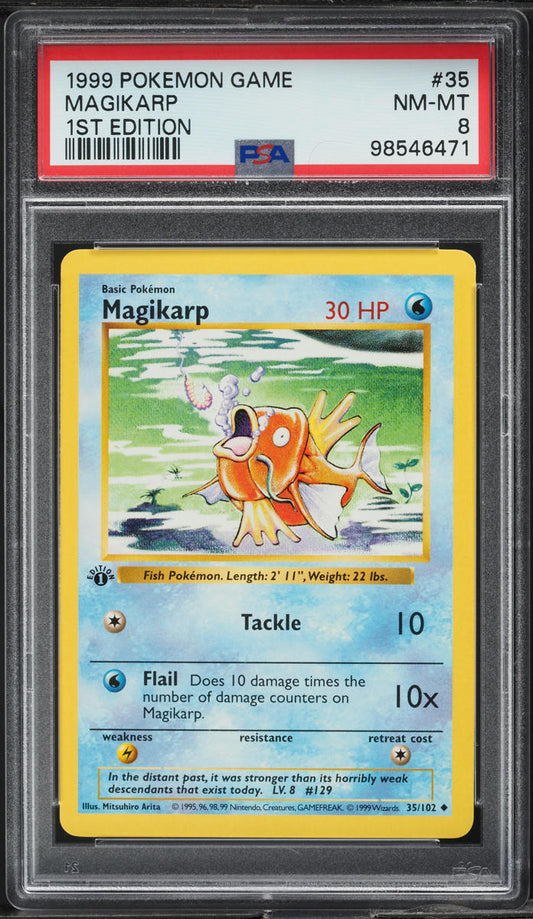 1999 POKEMON BASE SET SHADOWLESS 1ST EDITION MAGIKARP #35 PSA 8 NM-MT