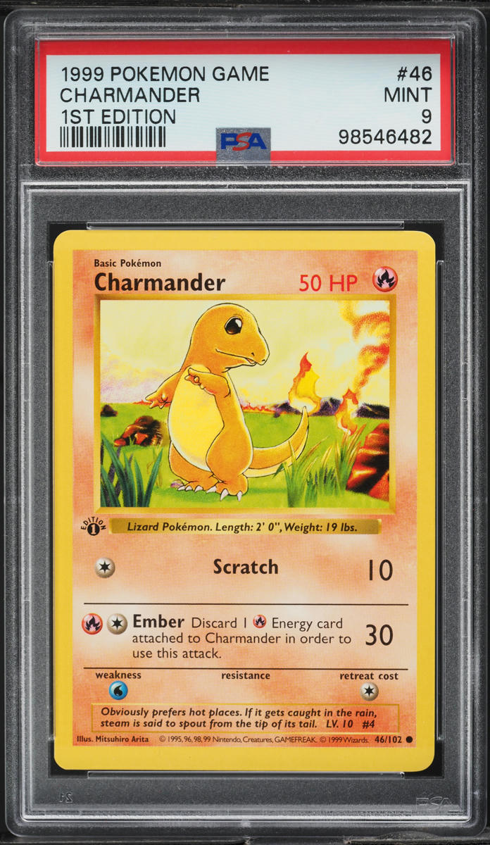 1999 POKEMON BASE SET SHADOWLESS 1ST EDITION CHARMANDER #46 PSA 9 MINT