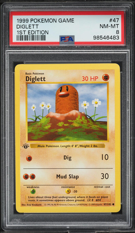 1999 POKEMON BASE SET SHADOWLESS 1ST EDITION DIGLETT #47 PSA 8 NM-MT