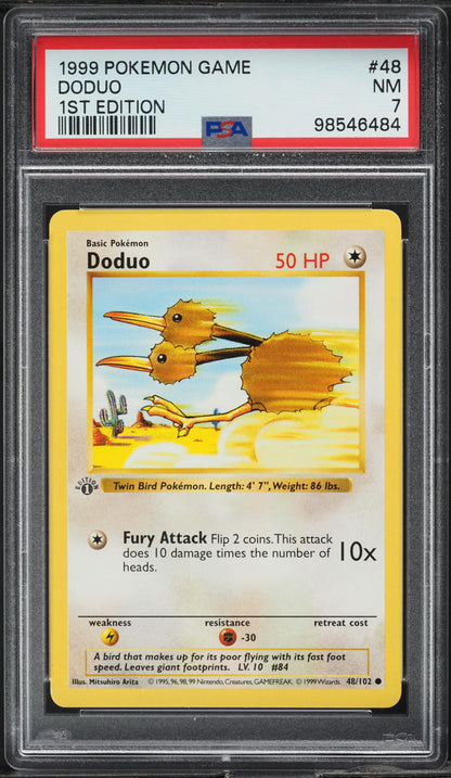 1999 POKEMON BASE SET SHADOWLESS 1ST EDITION DODUO #48 PSA 7 NRMT