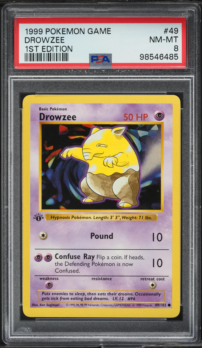 1999 POKEMON BASE SET SHADOWLESS 1ST EDITION DROWZEE #49 PSA 8 NM-MT