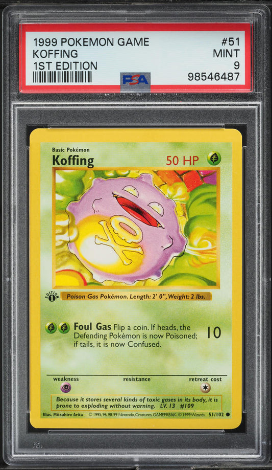 1999 POKEMON BASE SET SHADOWLESS 1ST EDITION KOFFING #51 PSA 9 MINT