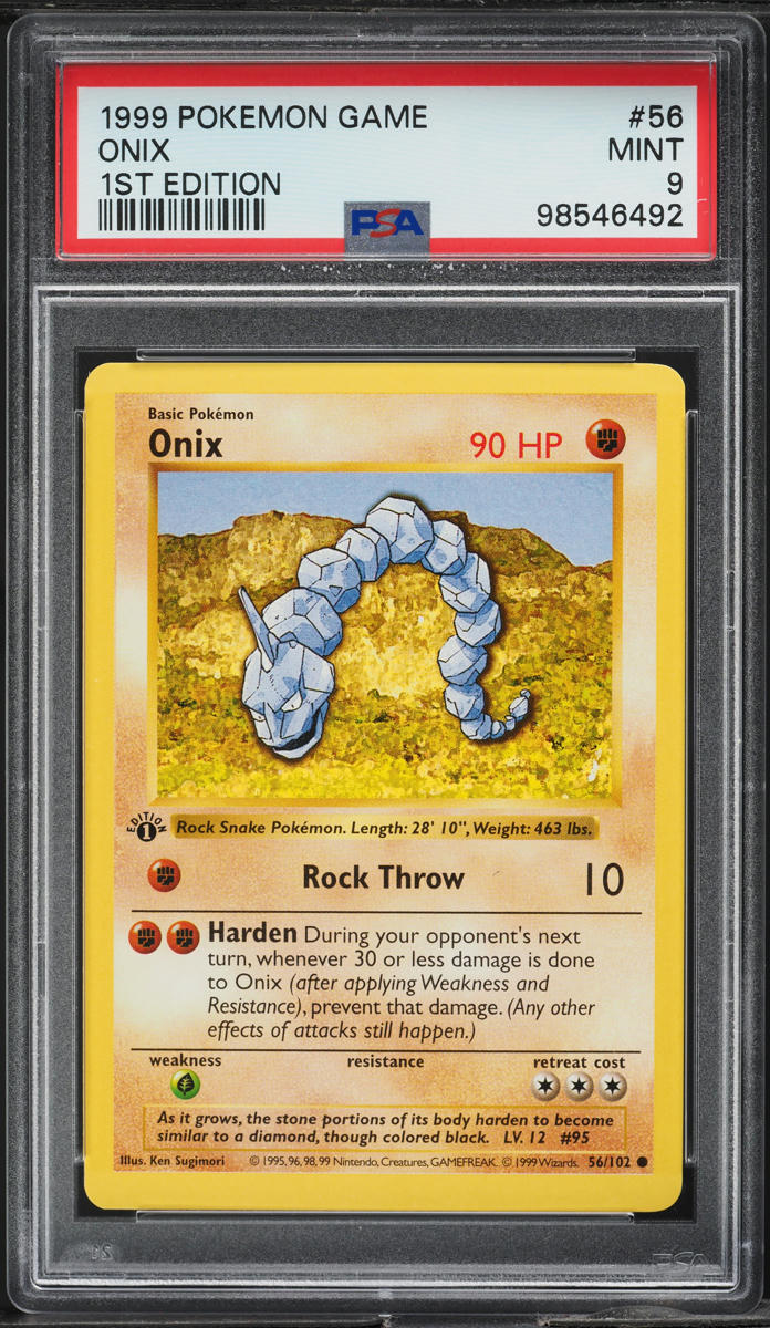 1999 POKEMON BASE SET SHADOWLESS 1ST EDITION ONIX #56 PSA 9 MINT