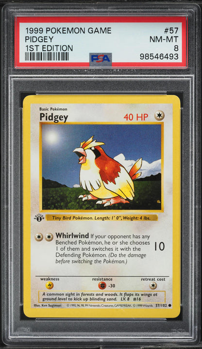 1999 POKEMON BASE SET SHADOWLESS 1ST EDITION PIDGEY #57 PSA 8 NM-MT