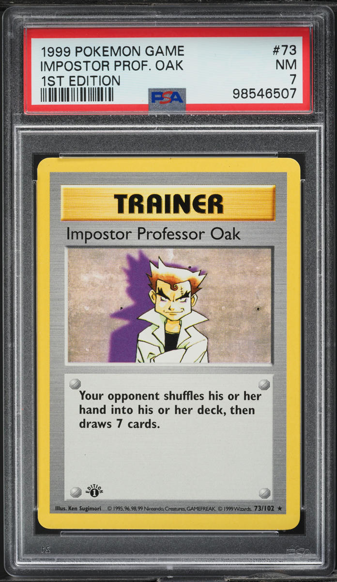 1999 POKEMON BASE SET SHADOWLESS 1ST EDITION IMPOSTOR PROFESSOR OAK #73 PSA 7 NRMT