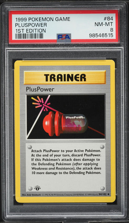 1999 POKEMON BASE SET SHADOWLESS 1ST EDITION PLUSPOWER #84 PSA 8 NM-MT