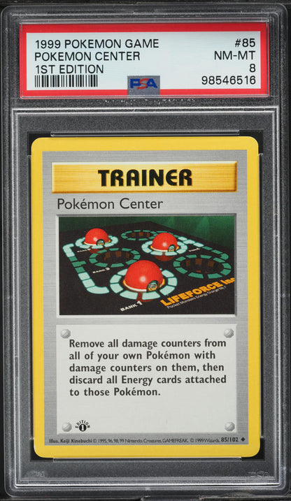 1999 POKEMON BASE SET SHADOWLESS 1ST EDITION POKEMON CENTER #85 PSA 8 NM-MT