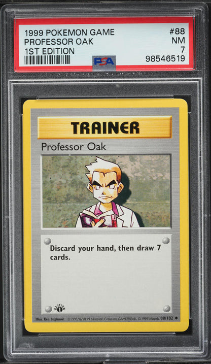 1999 POKEMON BASE SET SHADOWLESS 1ST EDITION PROFESSOR OAK #88 PSA 7 NRMT