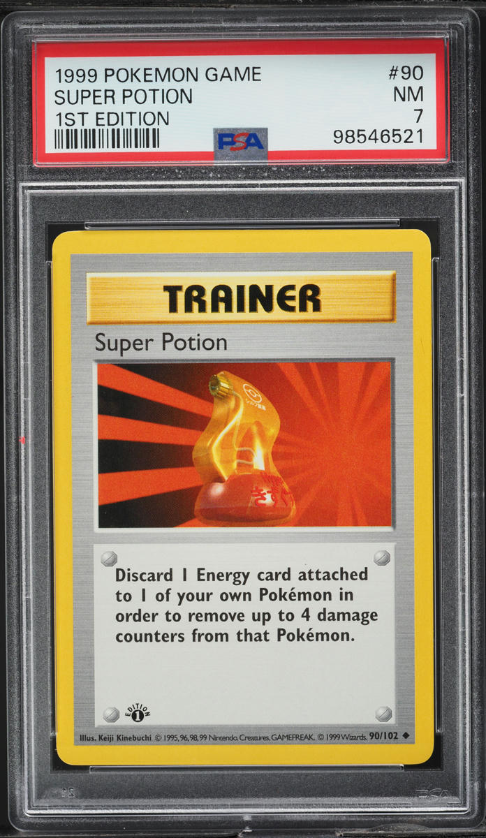 1999 POKEMON BASE SET SHADOWLESS 1ST EDITION SUPER POTION #90 PSA 7 NRMT