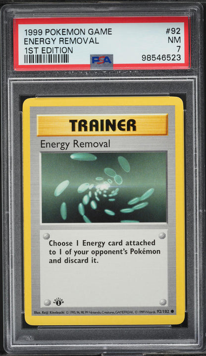 1999 POKEMON BASE SET SHADOWLESS 1ST EDITION ENERGY REMOVAL #92 PSA 7 NRMT