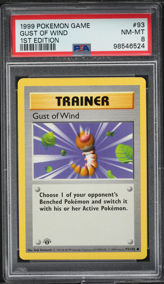 1999 POKEMON BASE SET SHADOWLESS 1ST EDITION GUST OF WIND #93 PSA 8 NM-MT