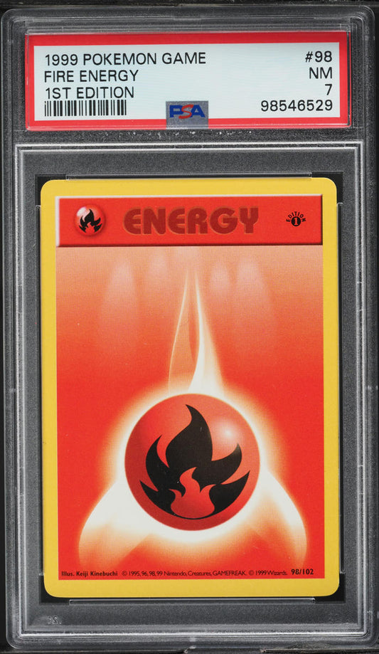 1999 POKEMON BASE SET SHADOWLESS 1ST EDITION FIRE ENERGY #98 PSA 7 NRMT