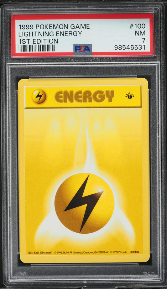 1999 POKEMON BASE SET SHADOWLESS 1ST EDITION LIGHTNING ENERGY #100 PSA 7 NRMT