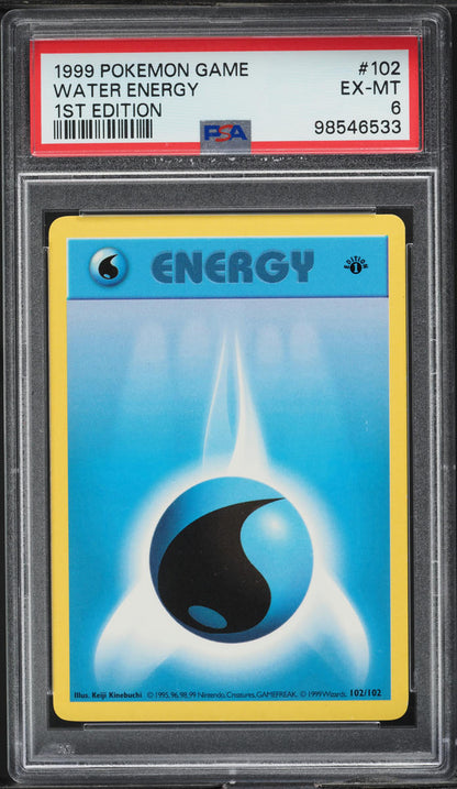 1999 POKEMON BASE SET SHADOWLESS 1ST EDITION WATER ENERGY #102 PSA 6 EXMT