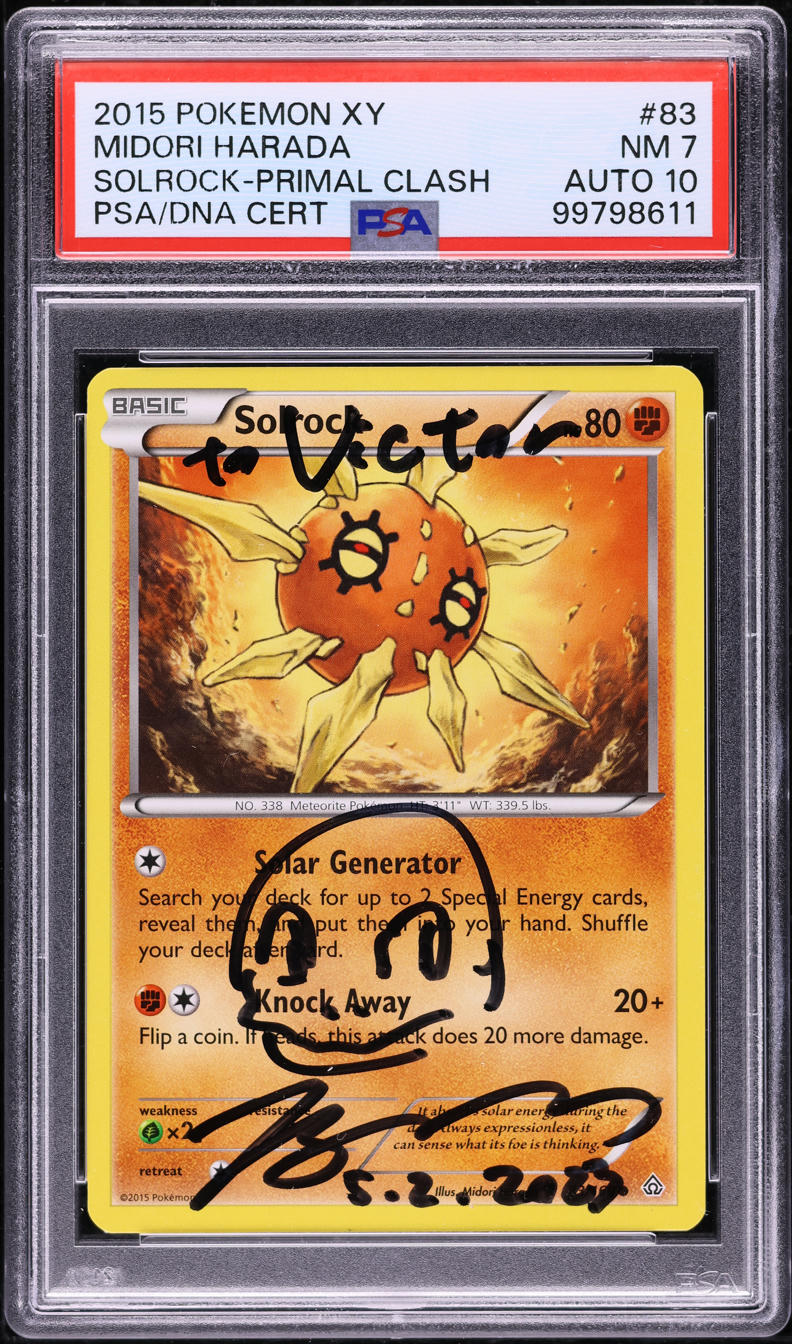 2015 POKEMON XY PRIMAL CLASH SOLROCK #83 HARADA AUTO 10 PSA 7