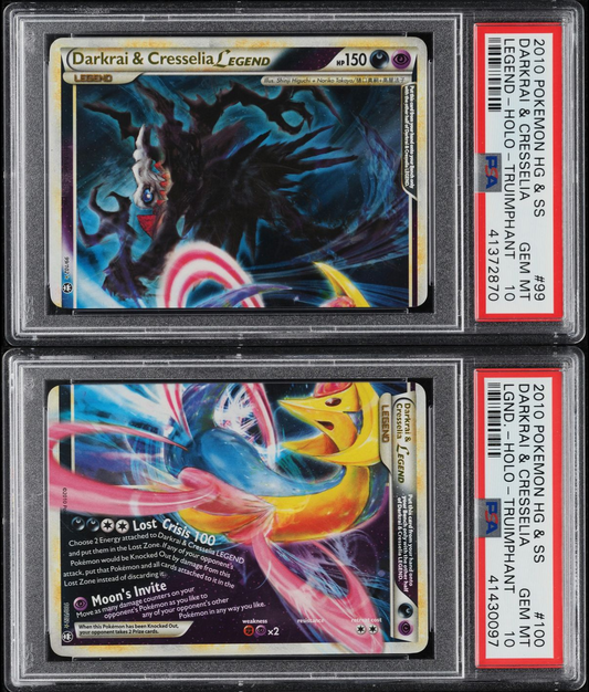 2010 POKEMON HGSS TRIUMPHANT HOLO DARKRAI & CRESSELIA LEGEND PAIR PSA 10