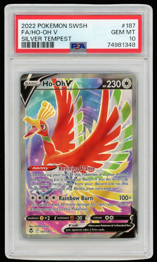 2022 Pokemon SWSH FA Ho-Oh V Silver Tempest #187 PSA 10 #3619