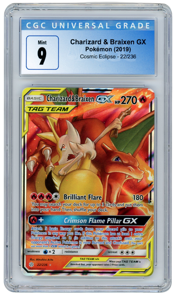 Charizard & Braixen GX Cosmic Eclipse 22/236 2019 Pokemon CGC 9 (#1180)