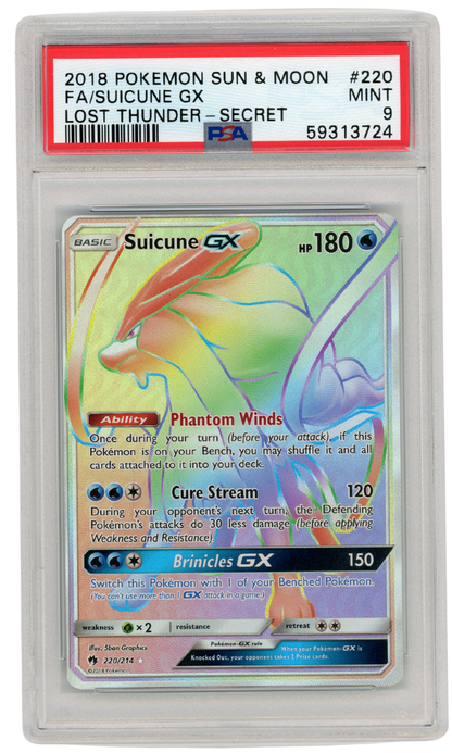 PSA 9 Suicune GX FA Lost Thunder Secret Sun & Moon #220 2018 Pokemon (#A1016)