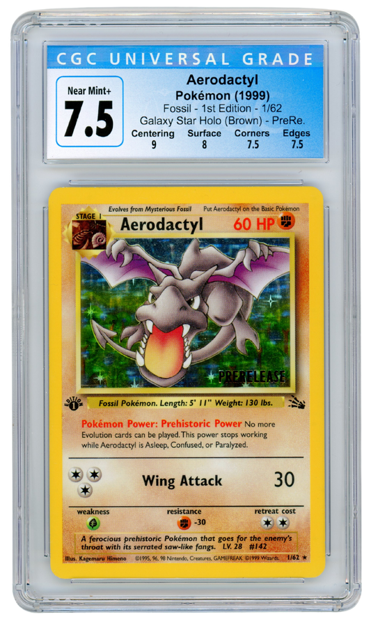 Prerelease Aerodactyl 1st Edition Fossil 1/62 Holo 1999 CGC 7.5 (#9012)